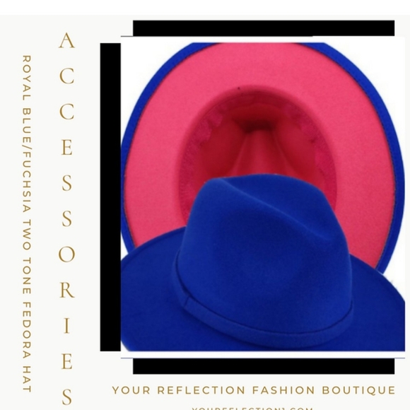 Two Tone Fedora Hat - Royal Blue/ Fuchsia - Picture 1 of 2